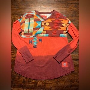 Double D Ranch Bright Southwest Colored Sunset Colored Shirt Size Small